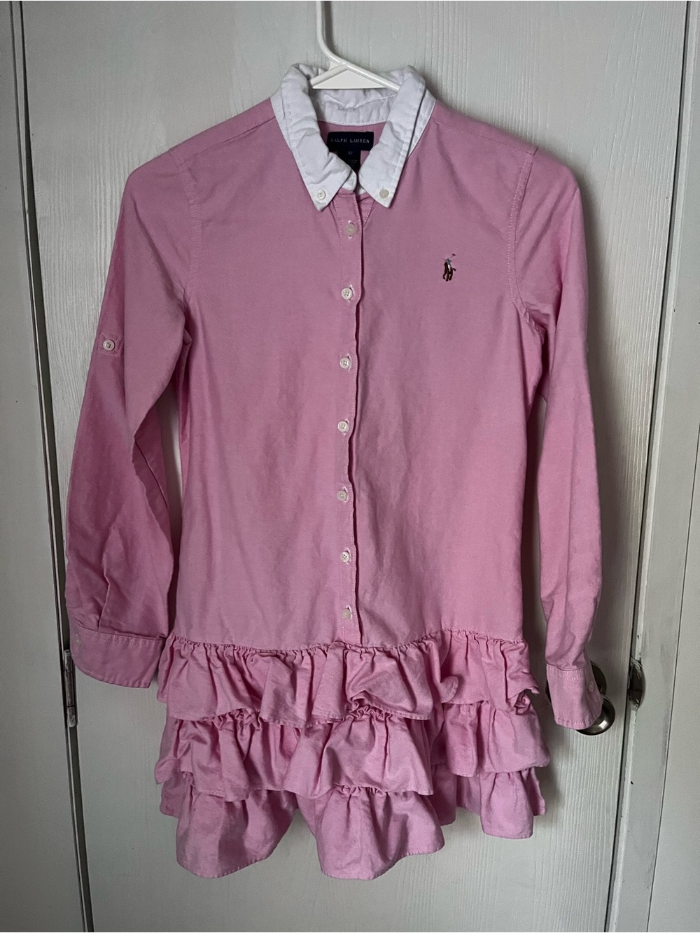 Ralph Lauren Pink Ruffle Collar Button Dress Size 11